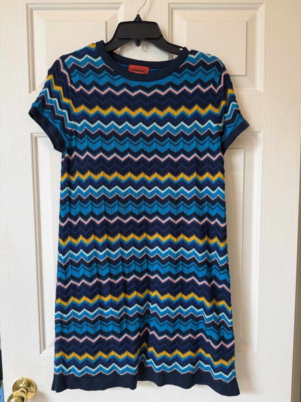Missoni Multicolor Zigzag Knit Dress in Blue, Navy & Yellow